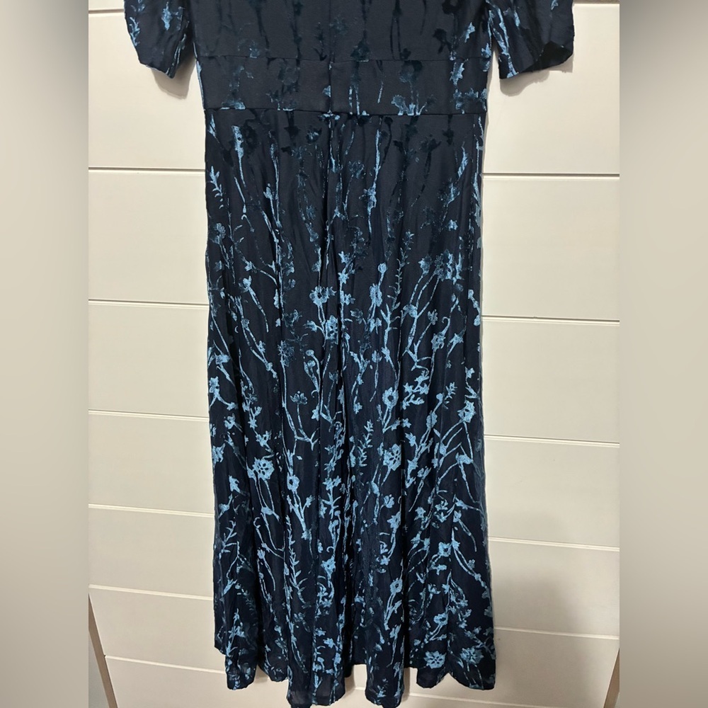 Anthropologie Hutch Puff Sleeve Burnt Velvet Midi Dress Womens 2 Blue Midi - Picture 11 of 12